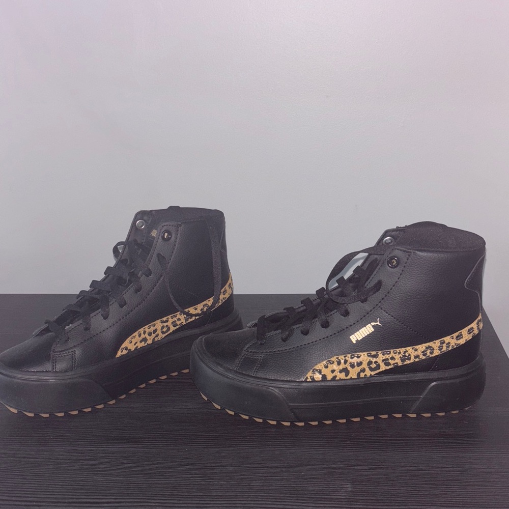 Puma Women's Black and Leopard High-Top Sneakers
